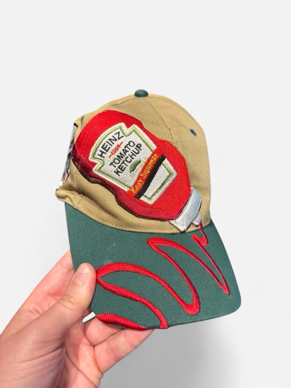 Vintage Heinz Ketchup Home Run Challenge CapCure Baseball Hat Tan Green Strapbac